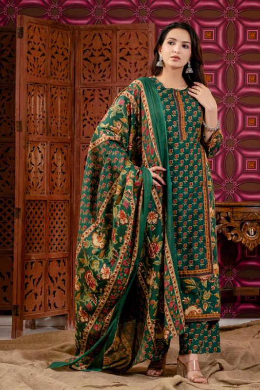 Green Cotton Floral Handblock Print Kurta Set for Women – Straight Kurta with Pant - Nakh Clothing