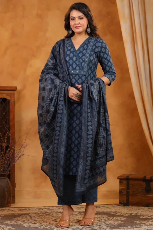 Women’s Cotton Angrakha Set with Mirror & Sequin Work | 3-Piece Ethnic Wear - Nakh Clothing