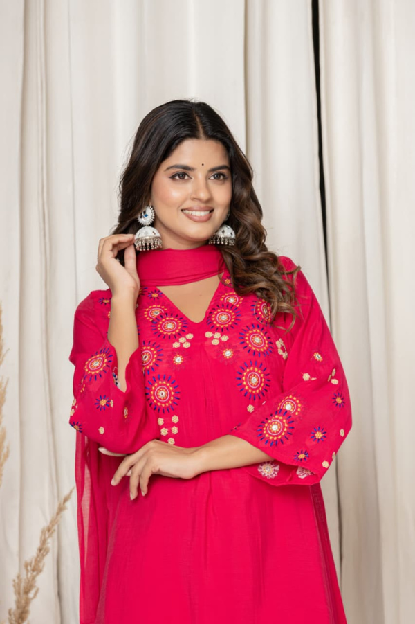 Festive Party Wear Kurta Set with Dupatta | Pure Mul Chanderi with Hand Embroidery