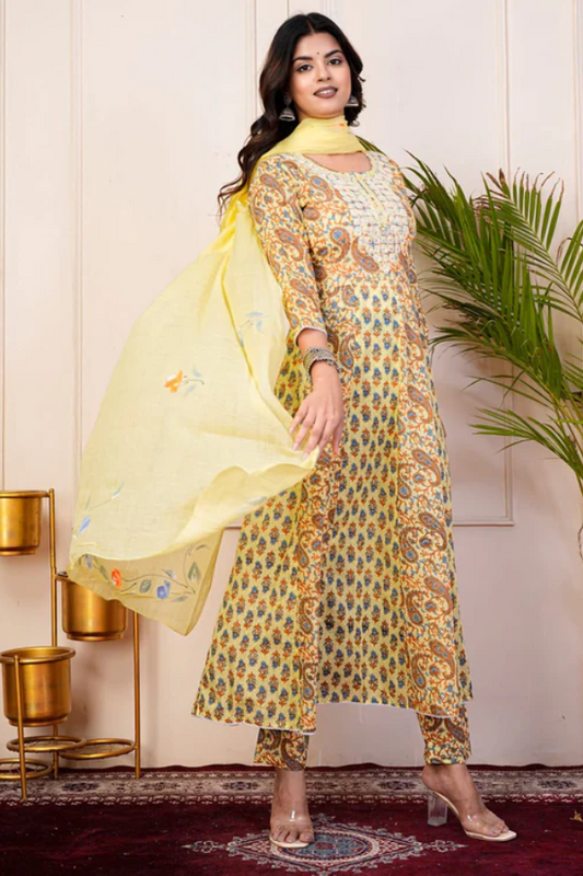 Radiant Kantha Cotton Embroidery Anarkali Suit Set β Timeless Elegance for Weddings & Festive Occasions - Nakh Clothing
