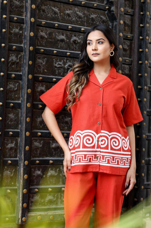 Premium Cotton Flex Embroidered Co-Ord Set | Stylish Button-Down Top & Palazzo | Luxe Comfort & Heritage Design - Nakh Clothing