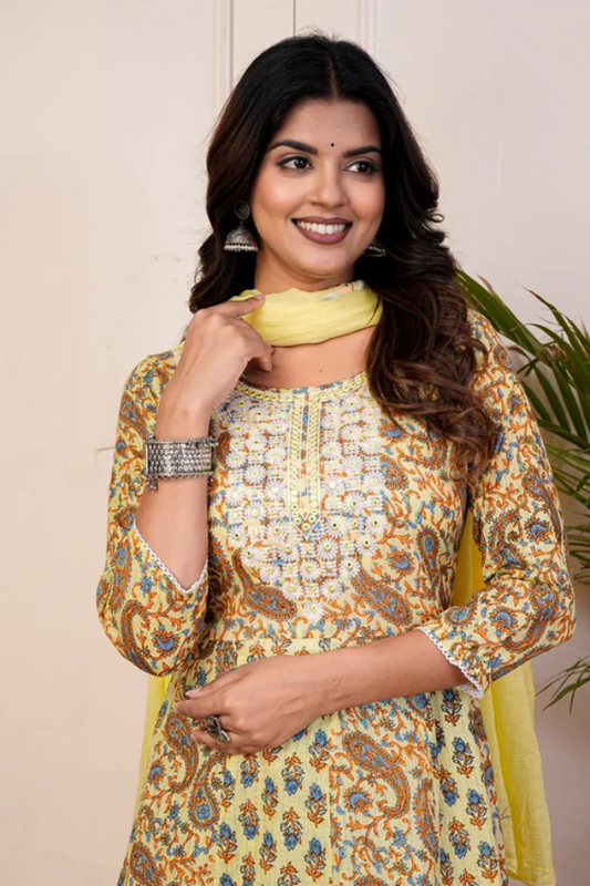 Radiant Kantha Cotton Embroidery Anarkali Suit Set β Timeless Elegance for Weddings & Festive Occasions - Nakh Clothing