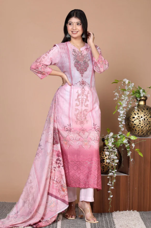 Elegant Cotton Schiffli Suit with Hand Embroidery & Digital Print – Premium Ethnic Wear for Women - Nakh Clothing