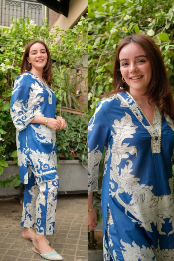 Breathable Floral Printed Pure Cotton Kurta with Matching Palazzos – Everyday Ethnic Comfort for Women - Nakh Clothing