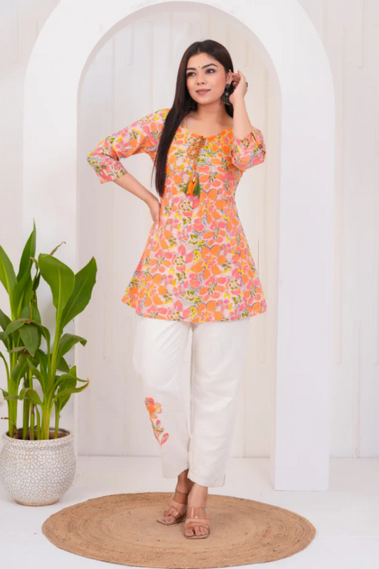 Women’s Summer Bloom Floral Print Cotton Co-ord Set – Stylish Top & Comfortable Bottom for Casual & Festive Wear - Nakh Clothing
