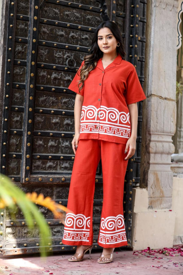 Premium Cotton Flex Embroidered Co-Ord Set | Stylish Button-Down Top & Palazzo | Luxe Comfort & Heritage Design - Nakh Clothing