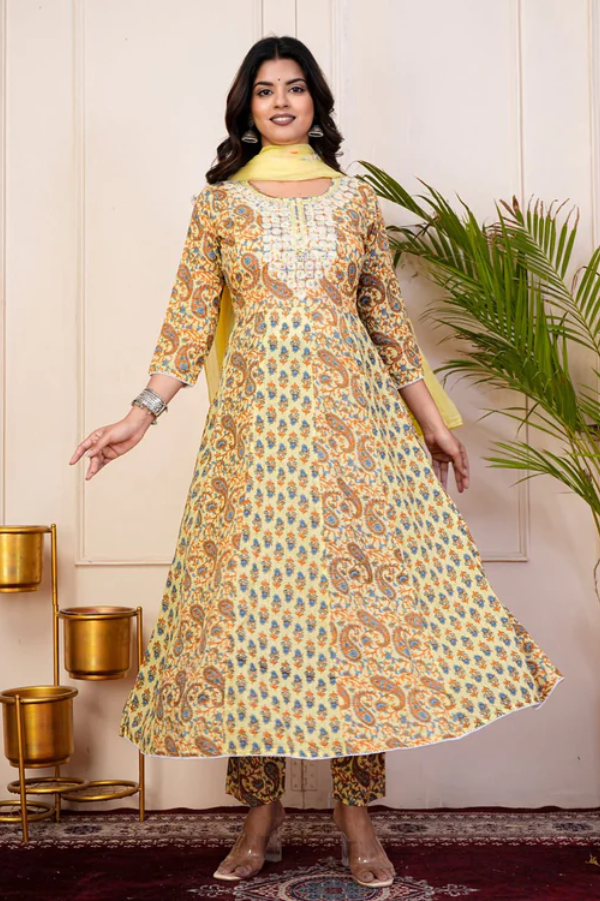 Radiant Kantha Cotton Embroidery Anarkali Suit Set – Timeless Elegance for Weddings & Festive Occasions - Nakh Clothing