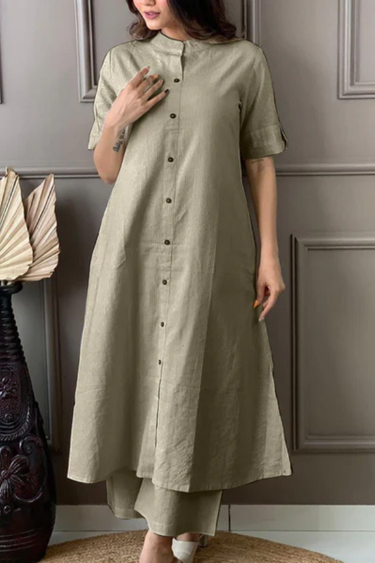 Light Green Cotton Kantha Embroidered Co-ord Set β Soft, Stylish & Everyday-Ready - Nakh Clothing
