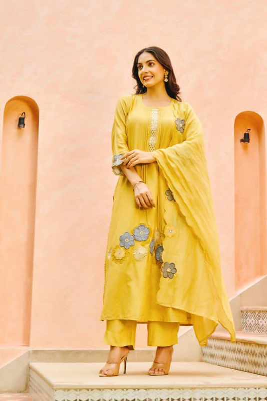 Mul Chanderi Suit Set - Elegant & Comfortable Ethnic Wear - Nakh Clothing