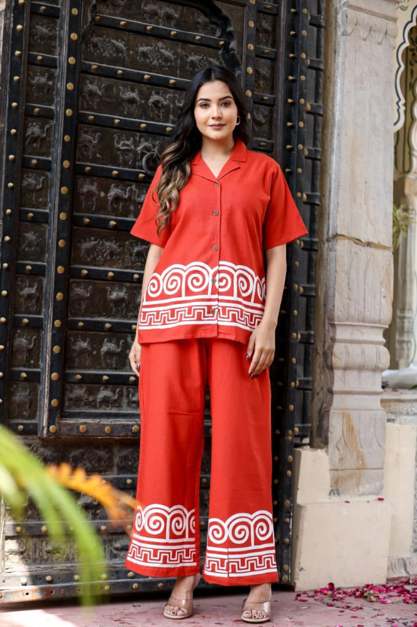 Premium Cotton Flex Embroidered Co-Ord Set | Stylish Button-Down Top & Palazzo | Luxe Comfort & Heritage Design - Nakh Clothing