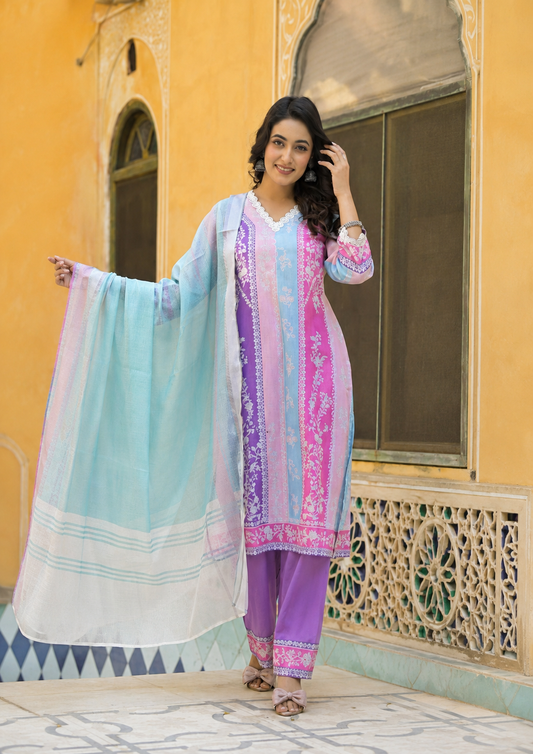 Pastel Cotton Digital Printed Kurta Set for Women