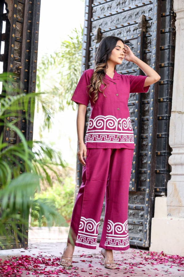 Premium Cotton Flex Embroidered Co-Ord Set | Stylish Button-Down Top & Palazzo | Luxe Comfort & Heritage Design - Nakh Clothing