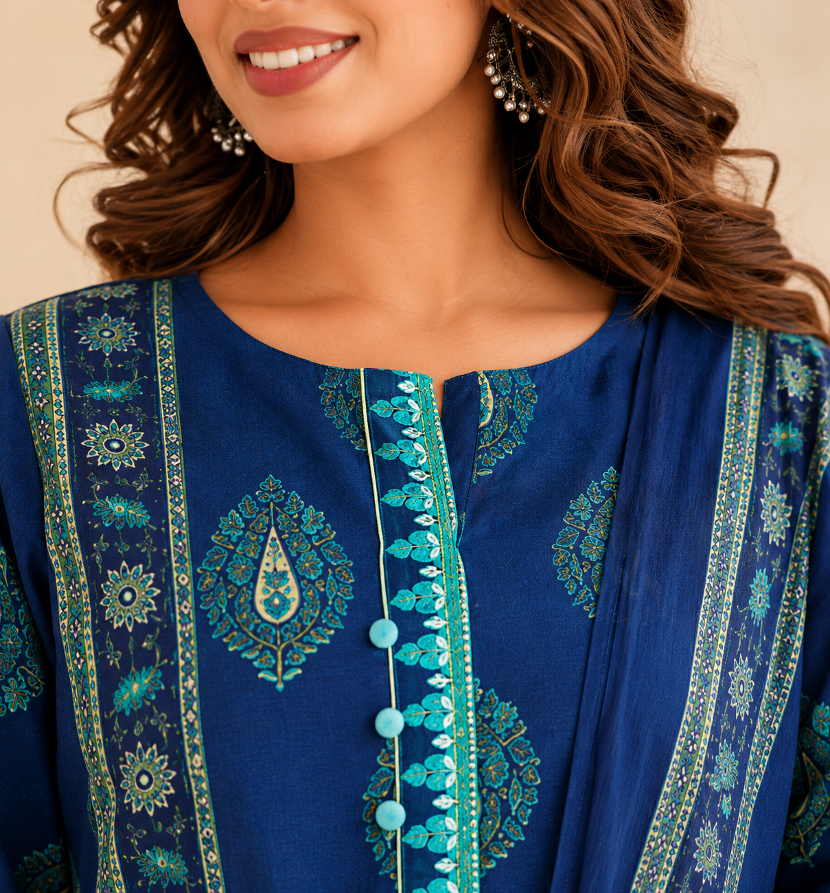 Blue Cotton 3-Piece Suit with Zari Work