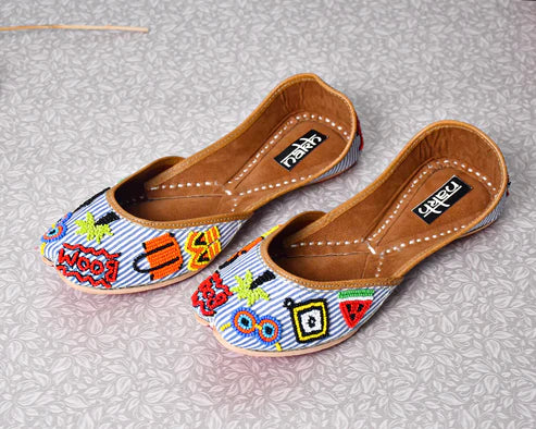 Women's Ethnic Traditional Jutti | Handcrafted Punjabi Footwear | Multi-Color Variants - Flat Mojari for Casual & Festive Wear - Nakh Clothing
