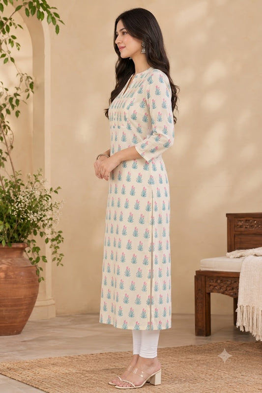Women's Floral Print Cotton Straight Kurti