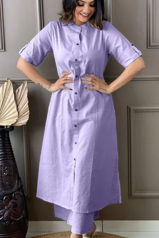 Stylish Purple Cotton Kantha Coordinated Set for Women | Handcrafted Ethnic Wear with Breathable Fabric - Nakh Clothing