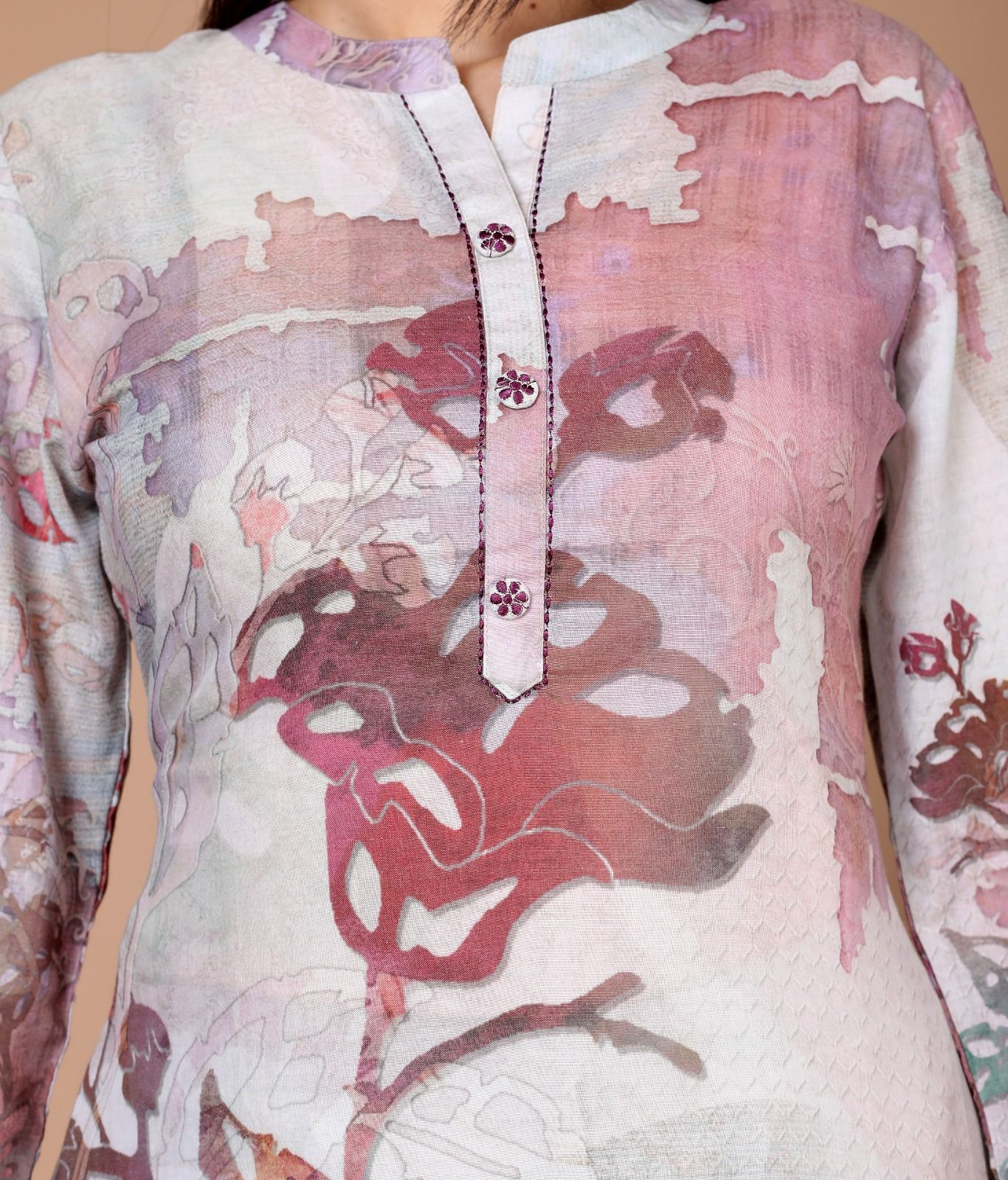 Elegant Cotton Schiffli Digital Print Hand-Embroidered Suit - Nakh Clothing