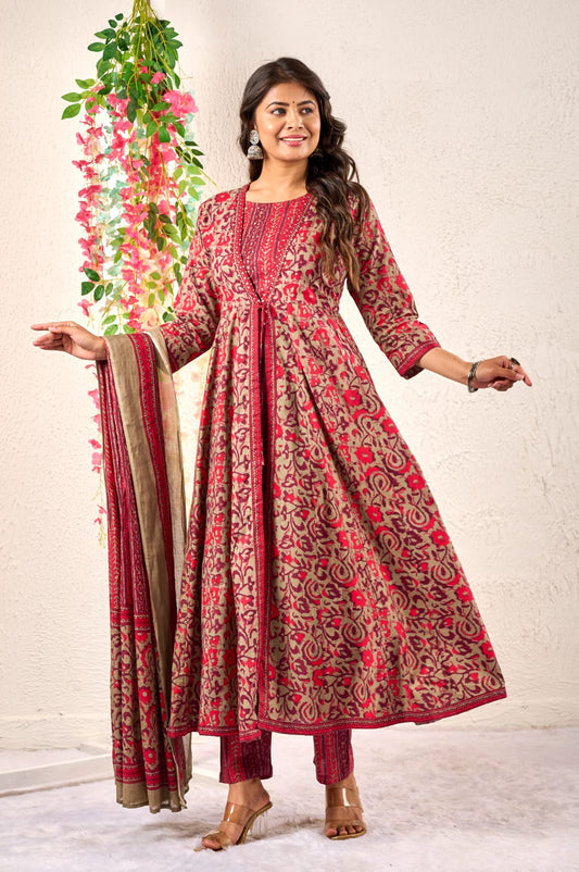 Premium Cotton Anarkali Front-Slit Suit Set with Handwork Embroidery | Sizes M-3XL - Nakh Clothing