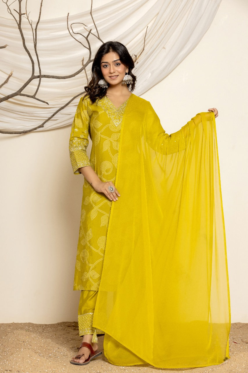 Embroidered Lemon Yellow Suit Set - Nakh Clothing