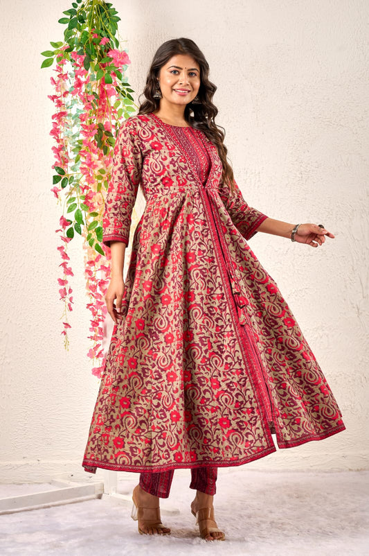 Premium Cotton Anarkali Front-Slit Suit Set with Handwork Embroidery | Sizes M-3XL - Nakh Clothing