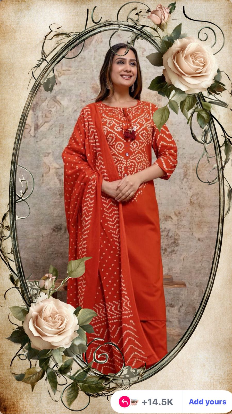 Bandhej-Inspired Cotton 3-Piece Set with Mirror Work & Tassel Details