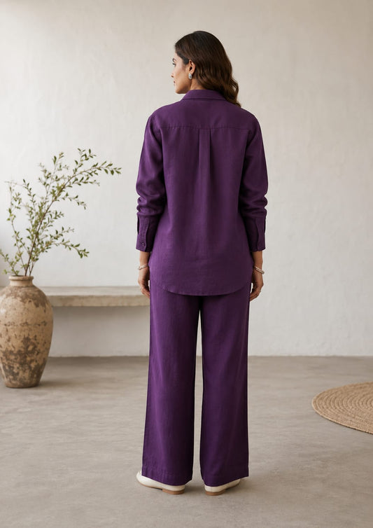 Elegant Purple Embroidered Cotton Co-Ord Set for Women - Nakh Clothing