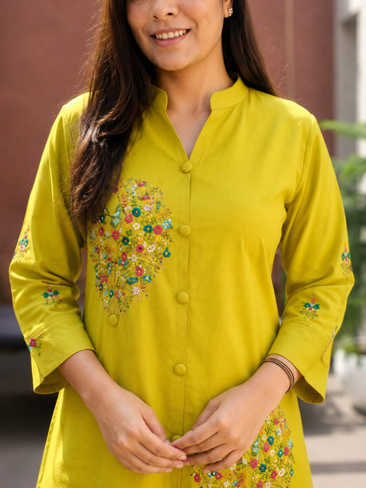 Mustard Embroidered Handwork Co-Ord Set for Women - Nakh Clothing