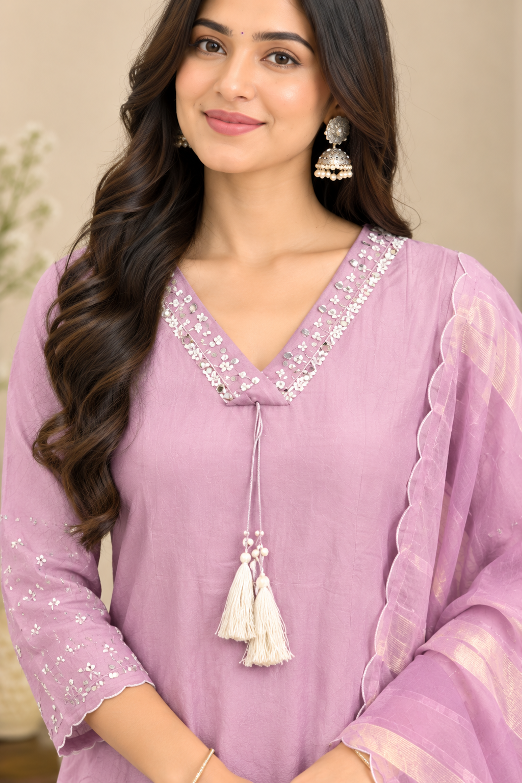 Pink Crush Tissue Anarkali Suit Set with Mirror Work