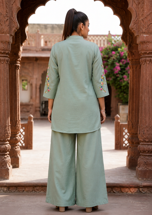 Pista Green Embroidered Handwork Co-Ord Set for Women - Nakh Clothing