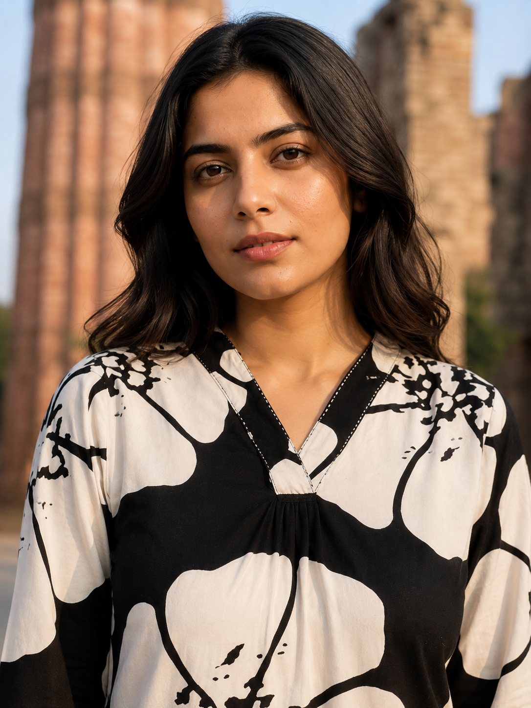 Black & White Floral Print Rayon Tunic for Women | Kurti