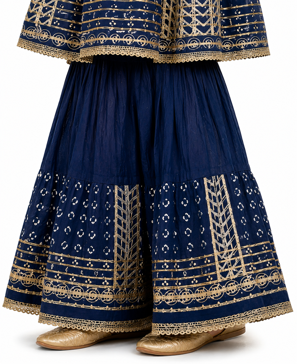 Girls Navy Blue Cotton Silver Gota Embellished Sharara Kurta Set