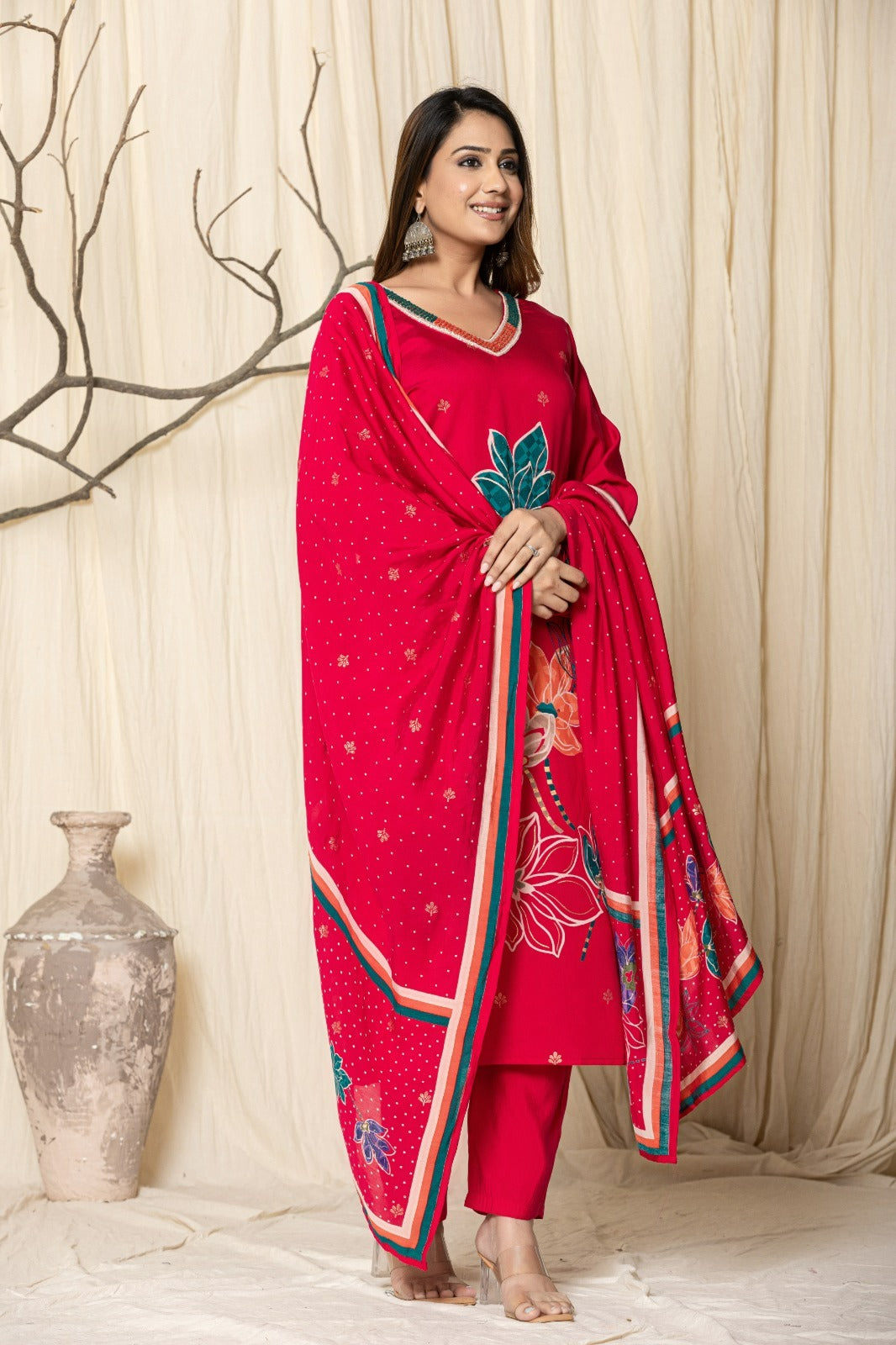 Elegant Digital Print Muslin Modal Suit Set with Intricate Handwork - Nakh Clothing