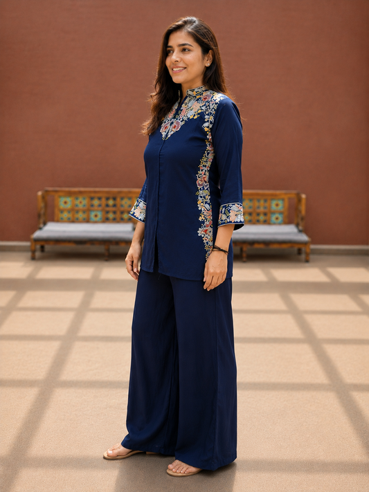 Navy Blue Party wear Co-Ord Set with Sequin Embroidery - Nakh Clothing