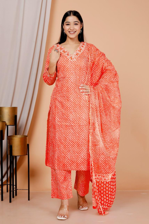 Lehriya Printed Embroidered Cotton Suit Set with Dupatta – Traditional Ethnic Wear for Women