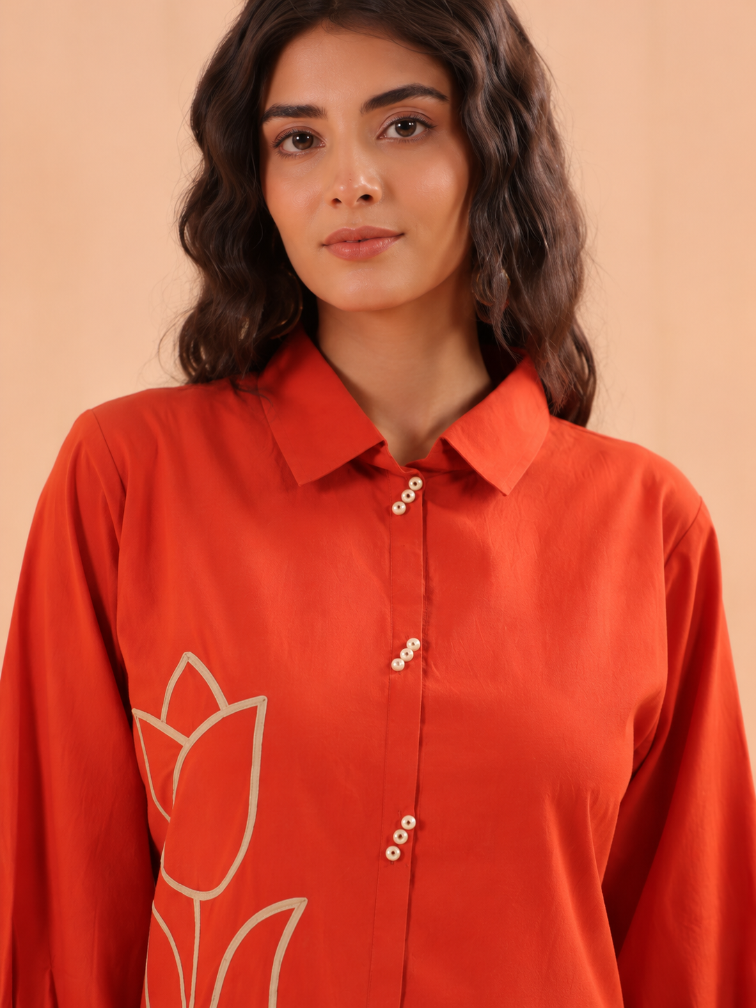 Premium Rust Cotton Co-Ord Set for Women with Applique Work