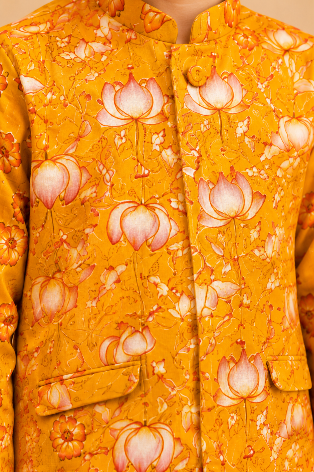 Boys Cotton Block Print Kurta Jacket Set – Yellow & Green - Nakh Clothing