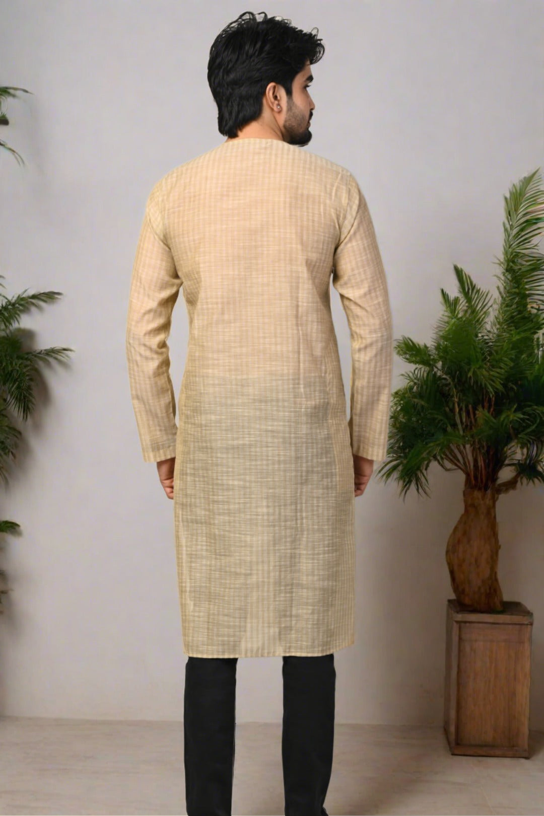 Men Textured Straight Golden Kurta - Nakh Clothing