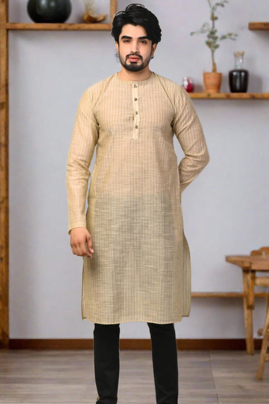 Men Textured Straight Golden Kurta - Nakh Clothing