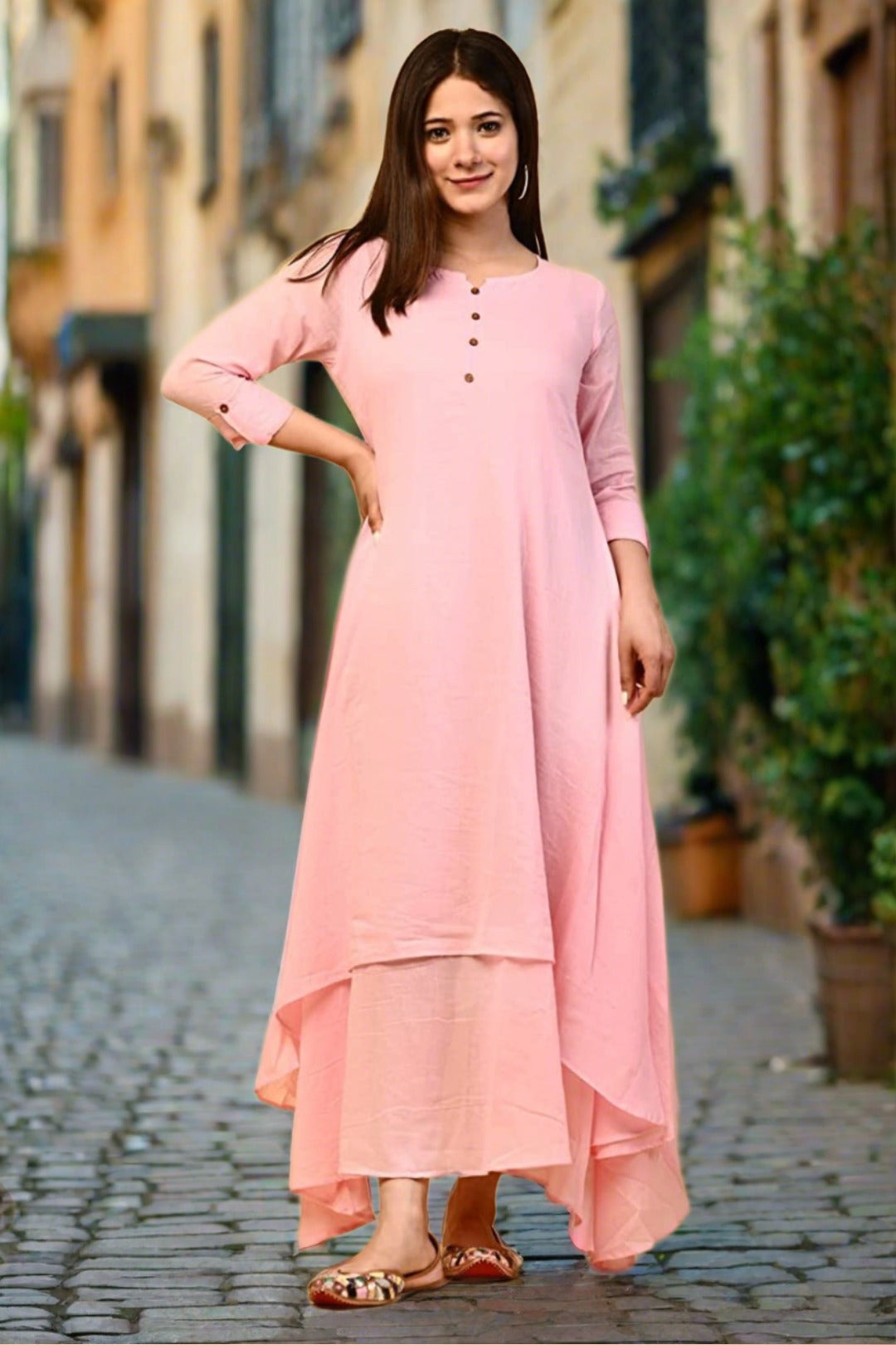 Pink Double Layered Dress - Nakh Clothing