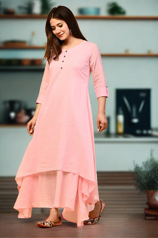Pink Double Layered Dress - Nakh Clothing