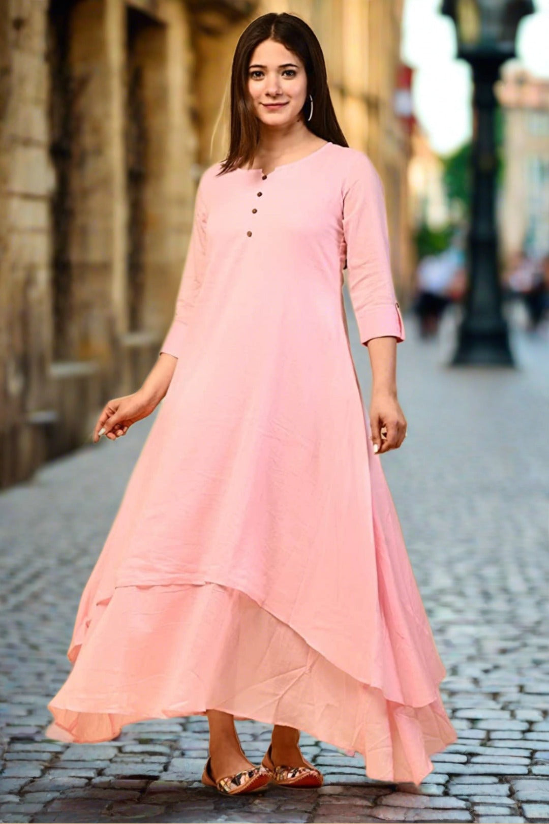 Pink Double Layered Dress - Nakh Clothing