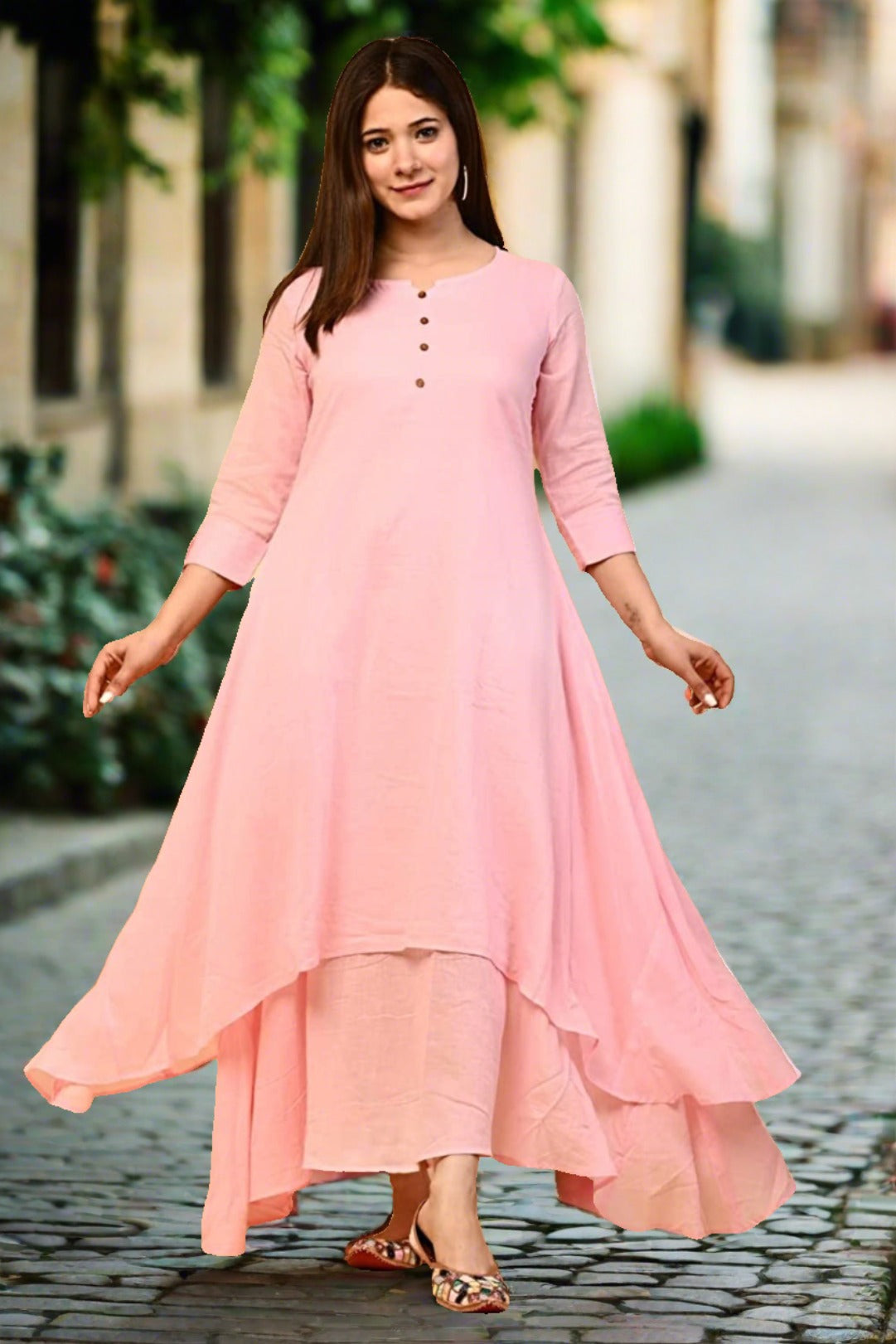 Pink Double Layered Dress - Nakh Clothing