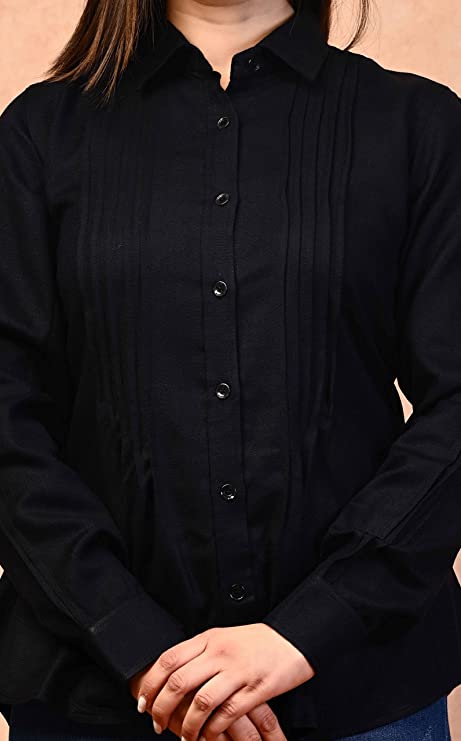 Ladies Long Sleeve Solid Black Formal Shirt - Nakh Clothing