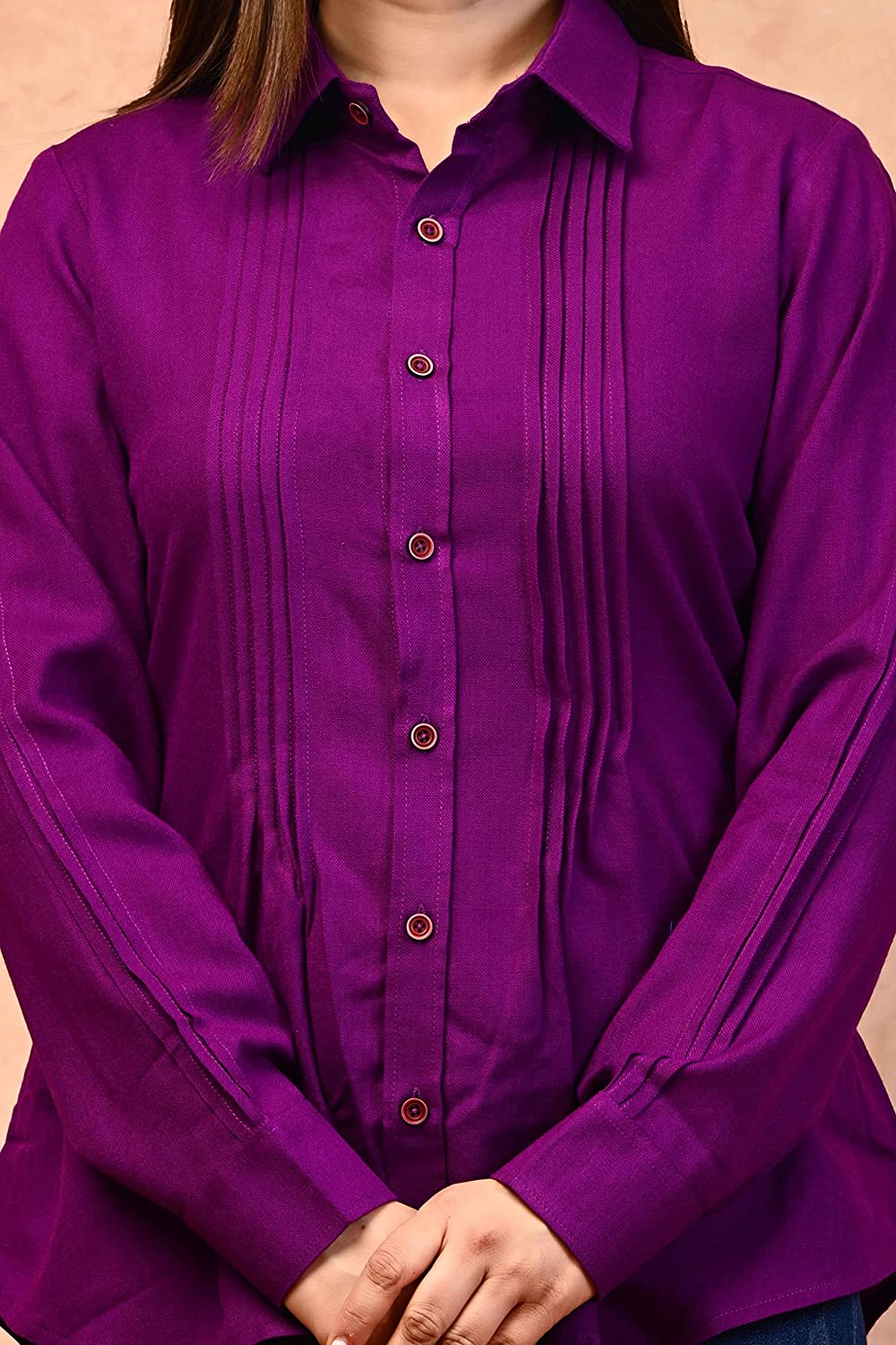 Ladies Long Sleeve Solid Purple Formal Shirt - Nakh Clothing