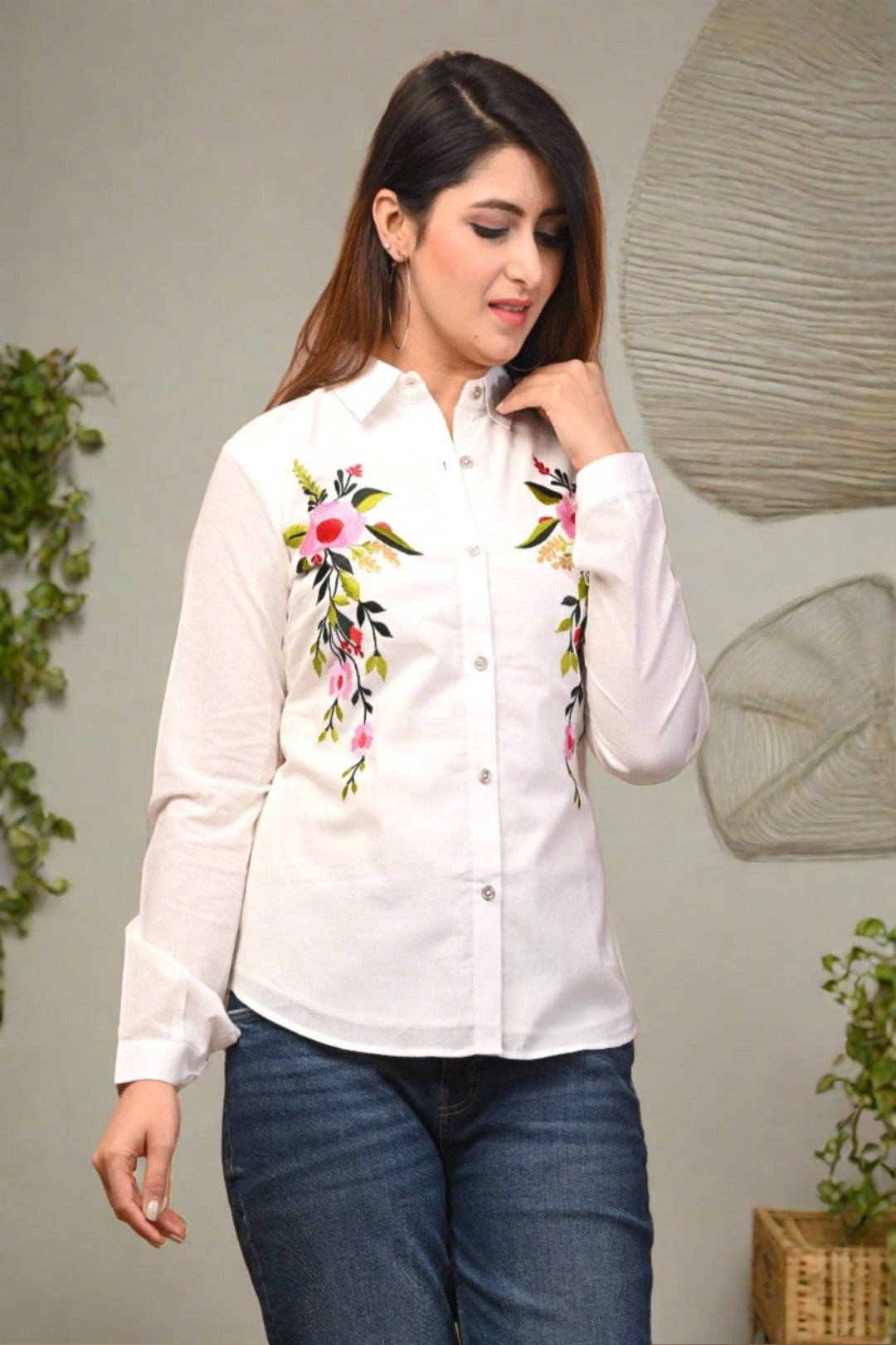 Women Embroidered Pure Cotton Shirt - Nakh Clothing