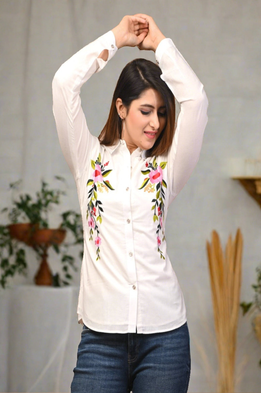 Women Embroidered Pure Cotton Shirt - Nakh Clothing