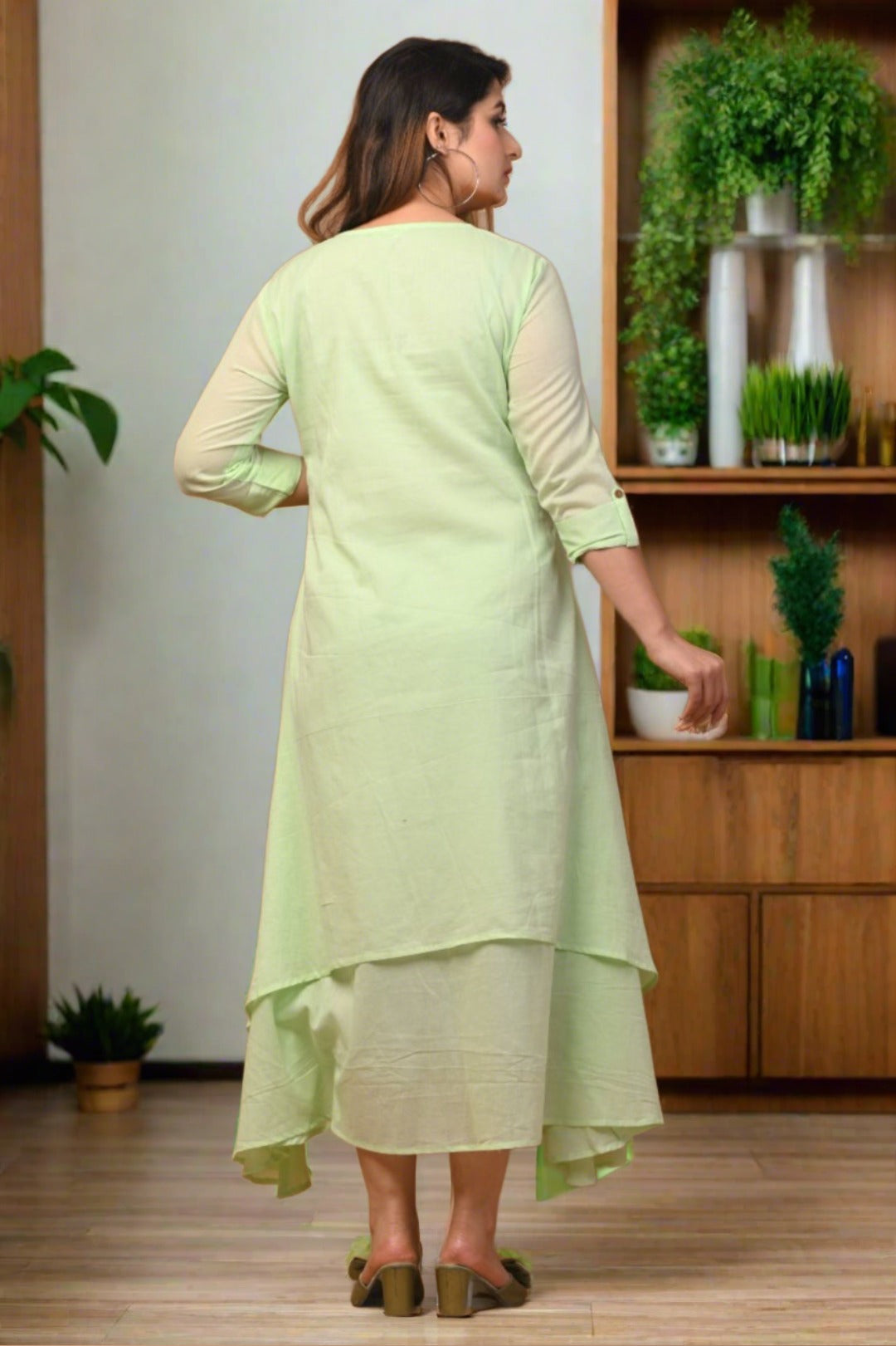 Green Double Layered Dress - Nakh Clothing