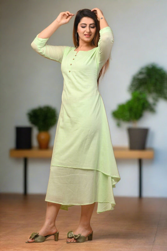 Green Double Layered Dress - Nakh Clothing