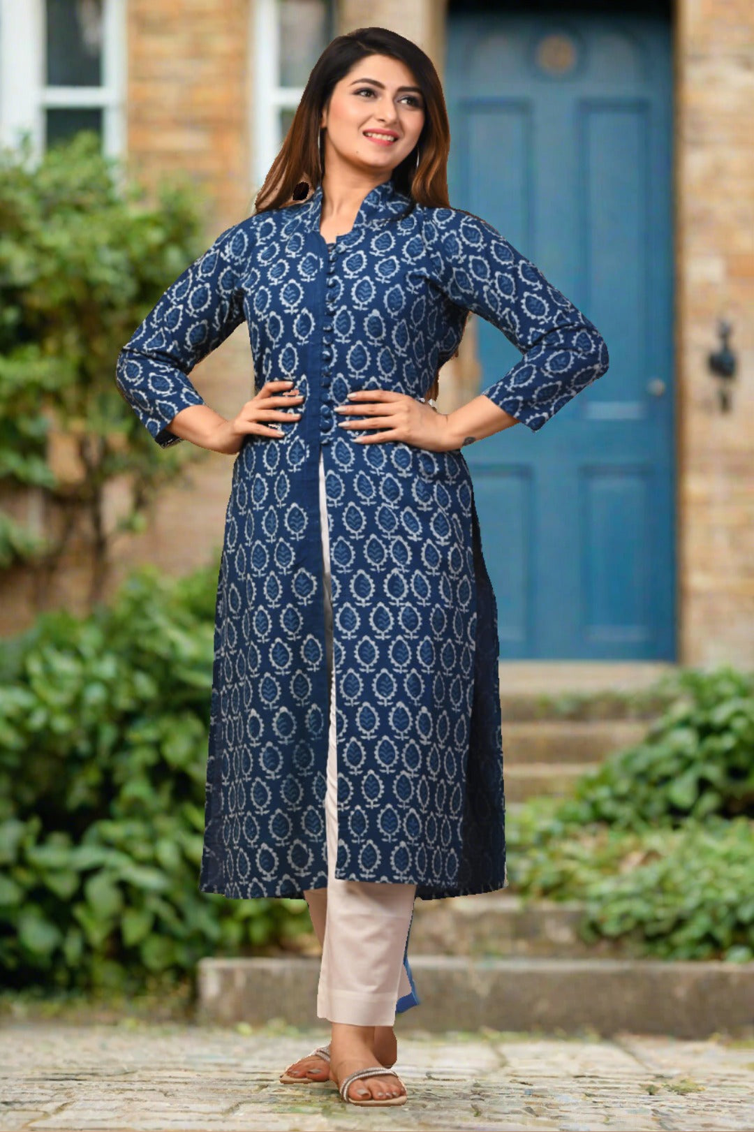 Blue Printed Cotton Suit Set - Nakh Clothing