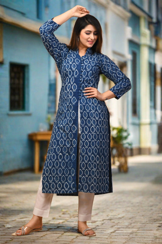Blue Printed Cotton Suit Set - Nakh Clothing